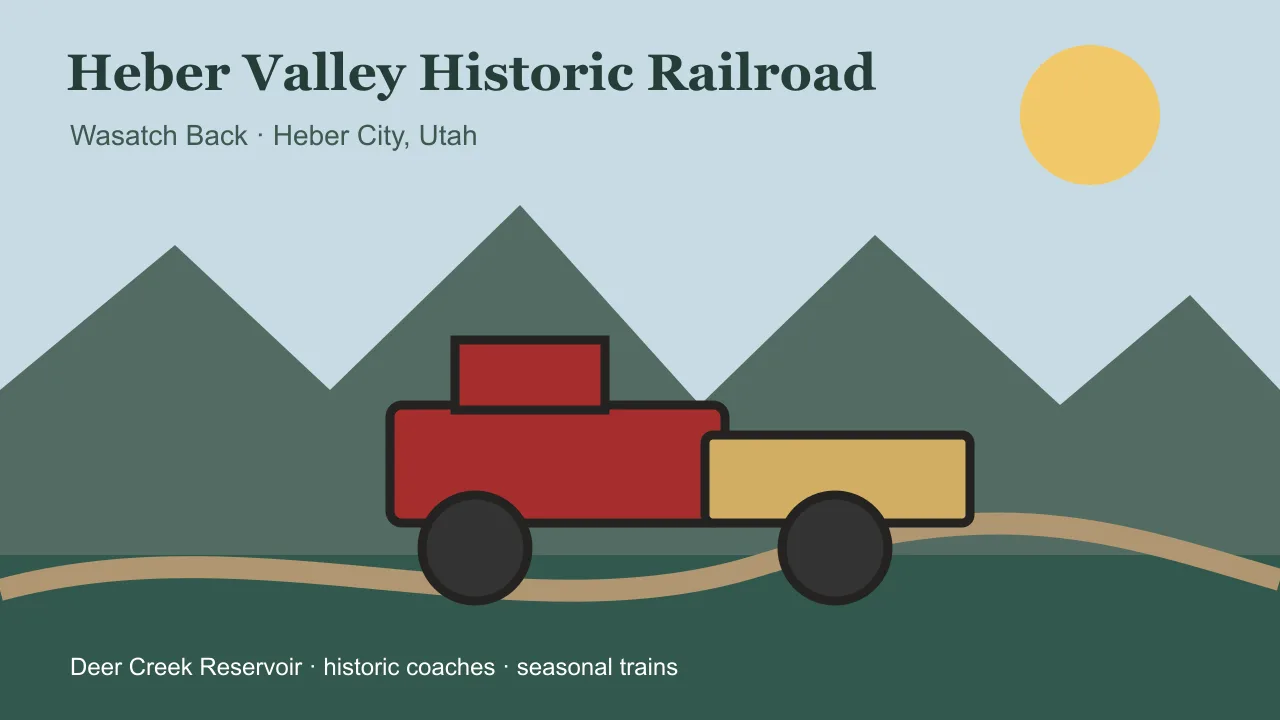 Original illustration of a Heber Valley train beneath the Wasatch mountains