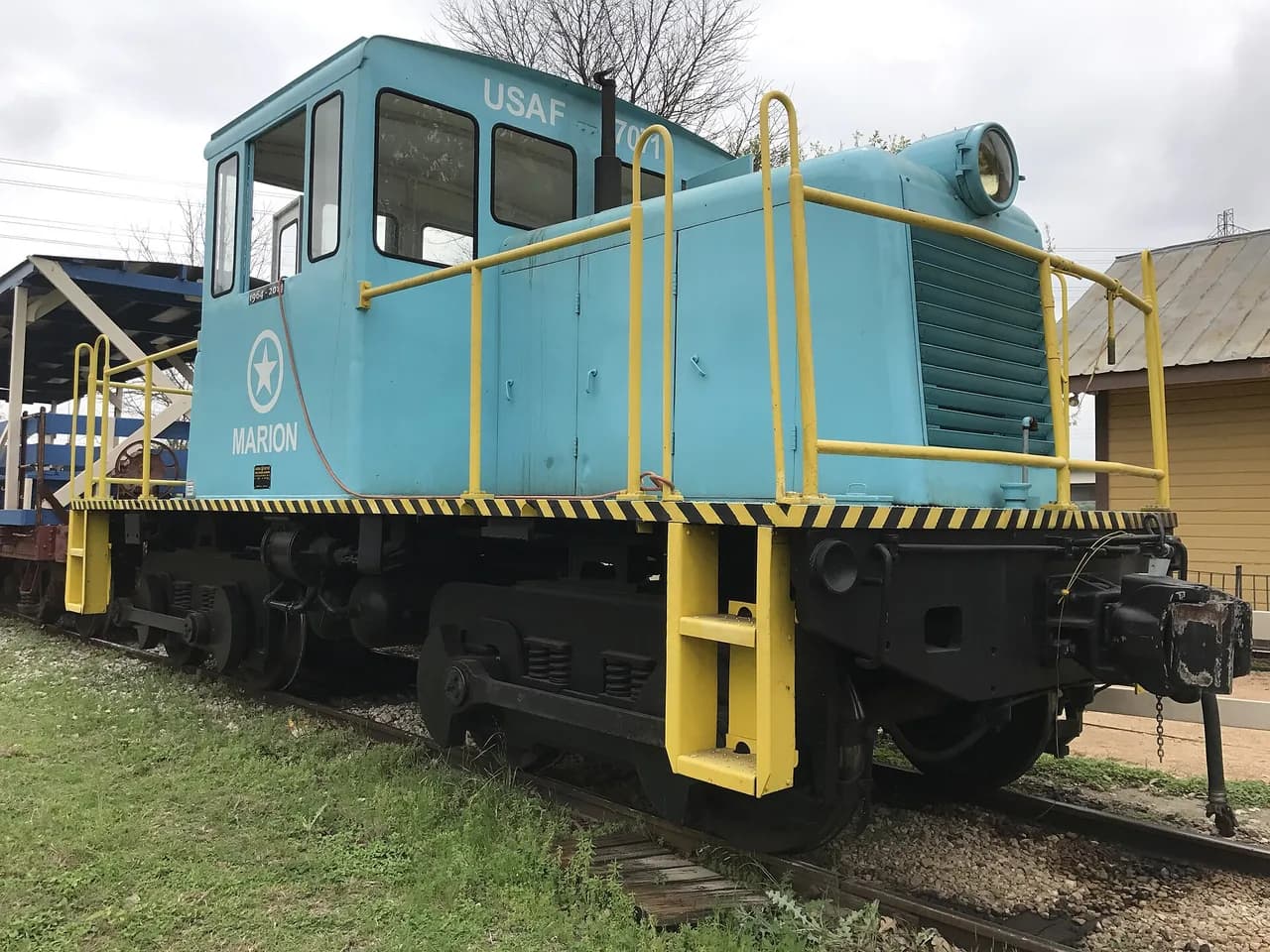 Blue 45-ton diesel locomotive at Texas Transportation Museum