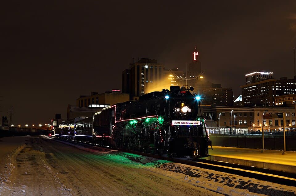 Milwaukee Road 261 arriving at Saint Paul Union Depot for North Pole Express trips